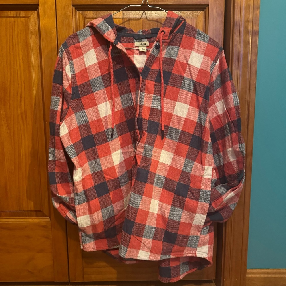 Red, White and Blue Plaid L.L. Bean Hoodie, Women’s Size Medium
